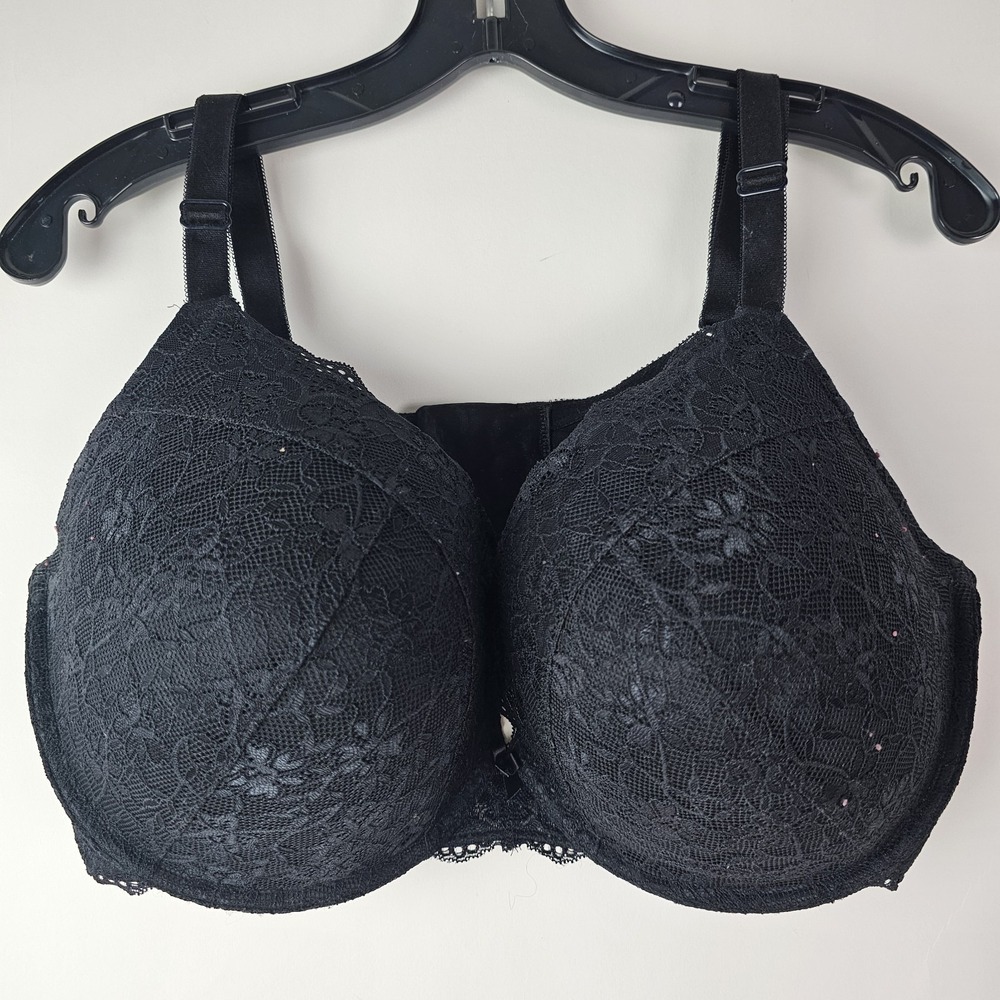 Torrid Curve 46D‎ Black Lace Push-Up Bra Underwire Padded Full Coverage Lingerie